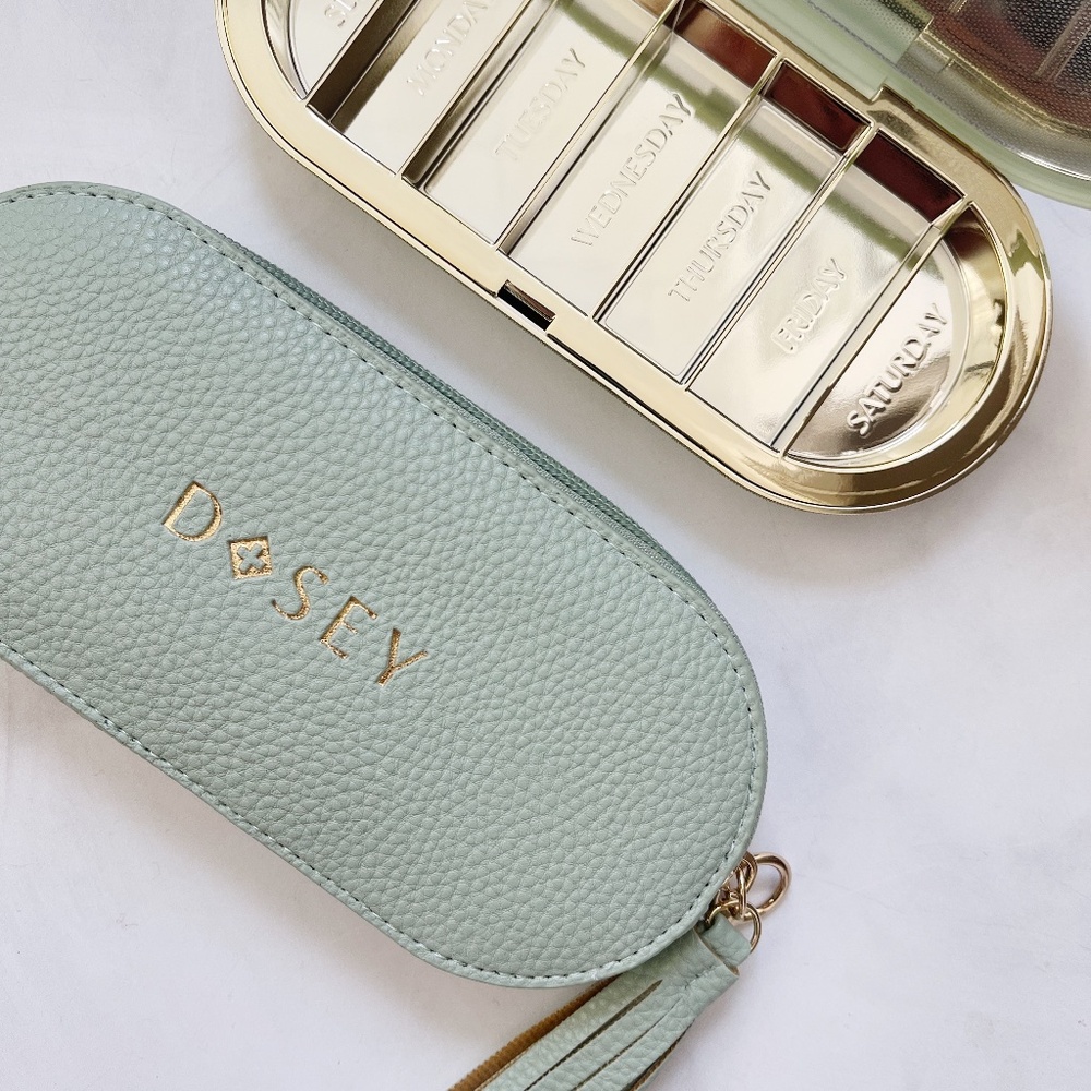 Dosey 7-Day Pill Compact & Purse in Sage Gold
